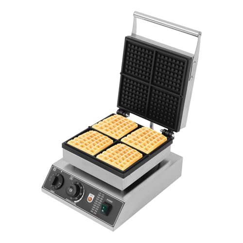 Profi Waffeleisen mit antihaftbeschichteten Backplatten, Waffelautomat für belgische Herzen Waffeln mit Edelstahl Gehäuse, 50-300 °C stufenlos (4 Stk) von MINUS ONE