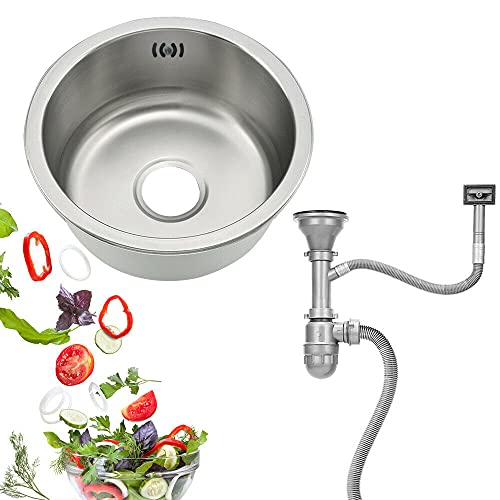 Rundspüle Edelstahlspüle Campingspüle Durchmesser 41cm Edelstahlspüle Einbauspüle Aufbauspüle Spülbecken Spüle Küchenspüle Einschüsselige Moderne Waschbecken Küche mit Filter und Kanalisation von MINUS ONE