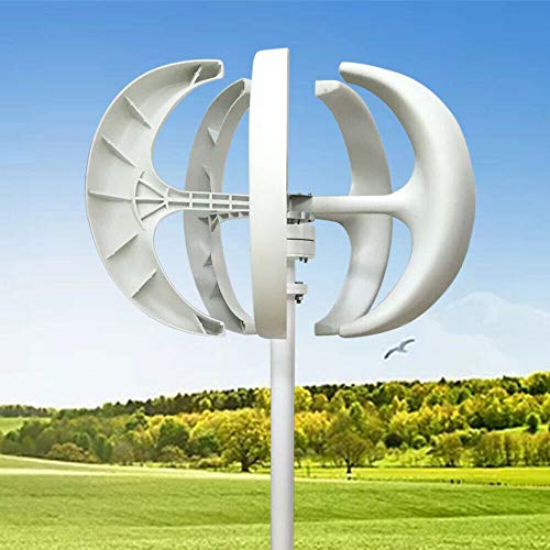 Windkraftanlage 600W Windturbine Generator Weiß Laterne Vertikale Windgenerator 5 Blätter Windkraftanlage Kit mit Controller 12V/24V (Weiß, 12V) von MINUS ONE