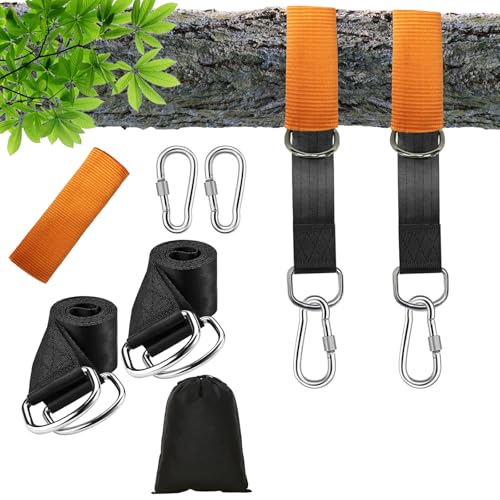 MINVOO Schaukel Befestigung 2 Stück Zubehör für Hängesessel Hängematte mit Verschleißfester Schutzabdeckung 100cm x 5cm Hält bis zu 450KG mit 2 Karabinern für Baumstämme, Halterungen (Schwarz 100cm) von MINVOO
