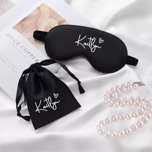 Personalisierte Augenmaske, Brautjungferngeschenk, Brautpartygeschenk, Schlafmaske, Personalisiertes Hochzeitsgeschenk, Seidige Satinmaske, Junggesellinnenabschied(Black) von MINXLTD