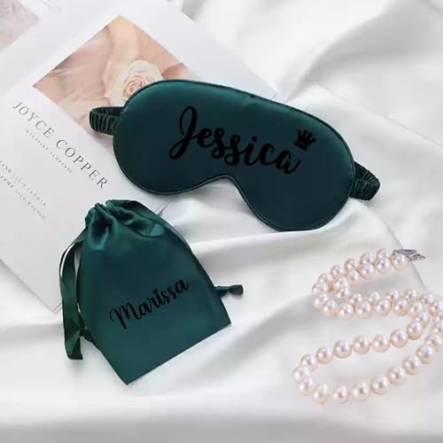 Personalisierte Augenmaske, Brautjungferngeschenk, Brautpartygeschenk, Schlafmaske, Personalisiertes Hochzeitsgeschenk, Seidige Satinmaske, Junggesellinnenabschied(Dark Green) von MINXLTD