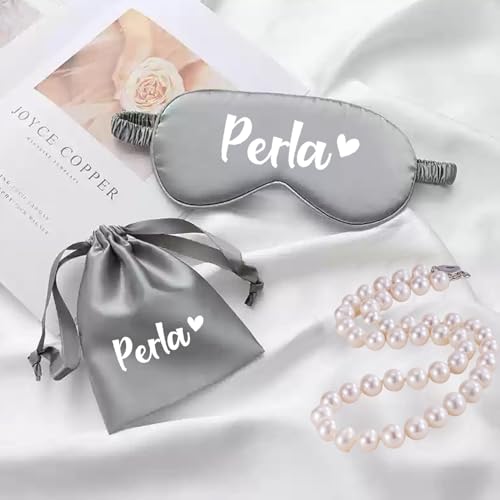 Personalisierte Augenmaske, Brautjungferngeschenk, Brautpartygeschenk, Schlafmaske, Personalisiertes Hochzeitsgeschenk, Seidige Satinmaske, Junggesellinnenabschied(Gray) von MINXLTD