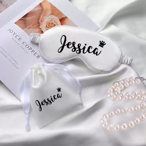 Personalisierte Augenmaske, Brautjungferngeschenk, Brautpartygeschenk, Schlafmaske, Personalisiertes Hochzeitsgeschenk, Seidige Satinmaske, Junggesellinnenabschied(White) von MINXLTD