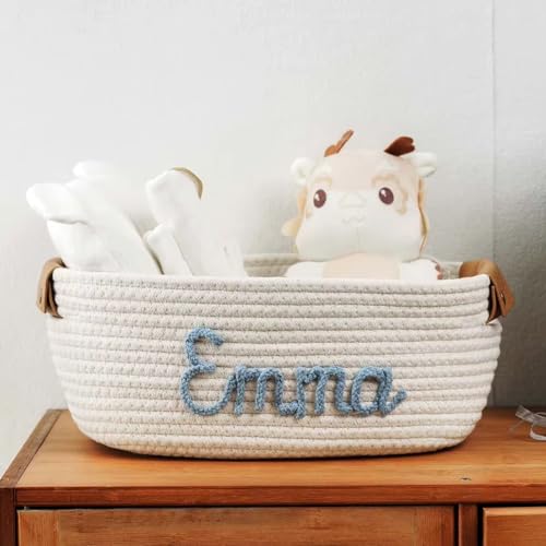 Personalisierter Baby Shower Namenskorb For Mädchen Jungen, Personalisierter Baumwollkorb Mit Namen, Geschenk For Baby/Haustier/Spielzeug, Osterwäschekorb(11x22x28cm) von MINXLTD