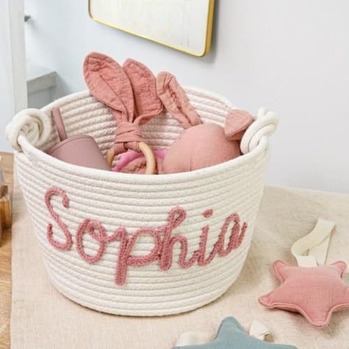 Personalisierter Handgemachter Korb, Personalisierter Baby Shower Geschenkkorb, Personalisierter Name Baby Windel Caddy Organizer For Mädchen Junge, Haustierkorb(S:22X16CM) von MINXLTD