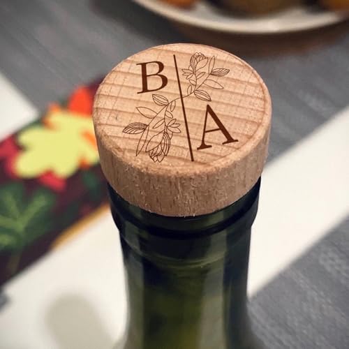 Personalisierter Weinflaschenverschluss, Holzstopfen Mit Individuellem Namen, Datum Und Logo, Dankeskarte, Party, Hochzeit, Geschenke, Hochzeitssouvenir, Flaschenverschluss Aus Kork Mit Namensdesign von MINXLTD