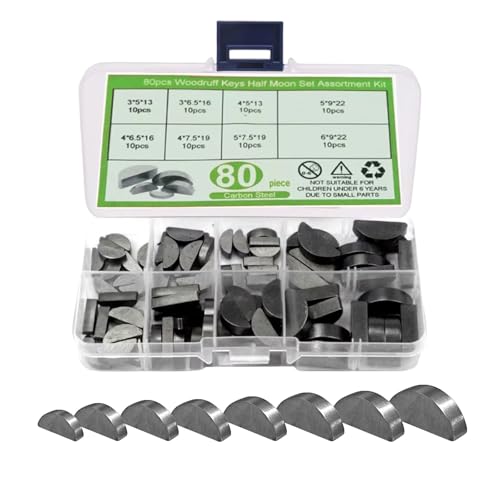 80 teiliges Scheibenfeder sortiment 8 Größen,Scheibenfeder,Schwungrad Riemenscheibe Kurbelwellen Sortiment Kit,Scheibenfeder-Sortiment-Kit,Geeignet für Werkstatt, Heimwerker usw. mit Kunststoffbox von MINZHI