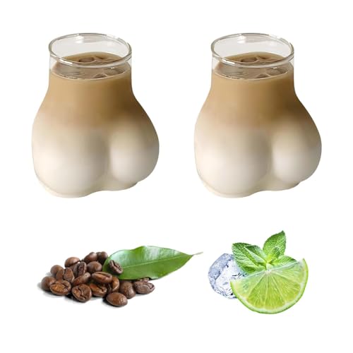 MINZHI 2 Stück 450 ml Tasse Lustig mit Hintern Form, Lustiger Kaffee Becher, Lustige Becher Glas, Po-Trinkbecher Lustige Kaffeetasse, geeignet für Latte, Macchiato, Eiskaffee, Whisky, Joghurt, Kaffee von MINZHI