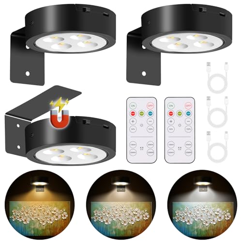 3er Pack LED Spot Lampe Drahtlose Deckenstrahler mit Fernbedienung, LED licht Spots,Dimmbar Bilderlampe Bildleuchte,Wiederaufladbare mit 3 Farbtemperaturen,Vitrinenbeleuchtung LED mit Timing Funktion von MIOBLUE
