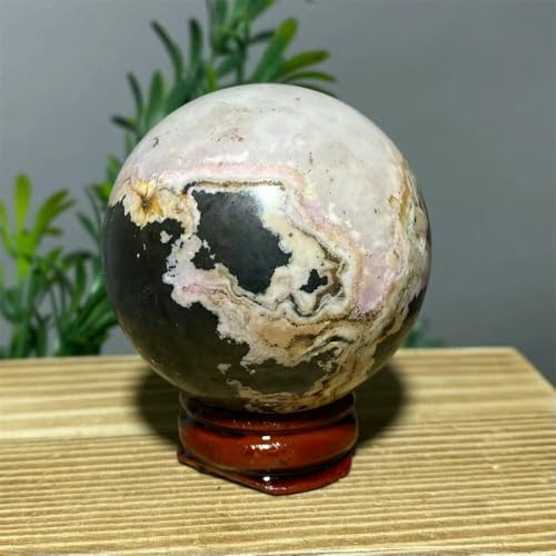 MIONGKI Ornamente Rhodochrosit Kugel Ball Schwarz Turmalin Heilung Raum Dekoration Wichcraft Meditation Reiki Hexerei + Ständer von MIONGKI