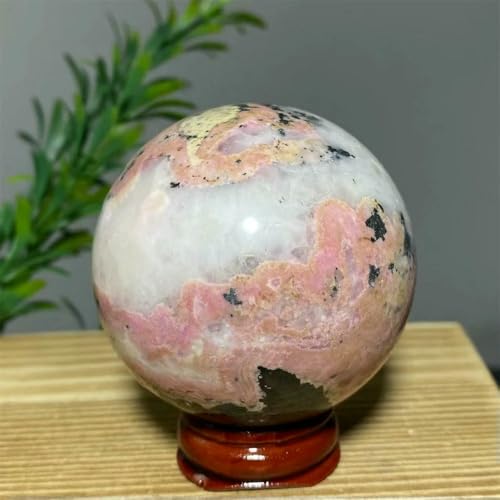MIONGKI Ornamente Rhodochrosit Kugel Ball Schwarz Turmalin Heilung Raum Dekoration Wichcraft Meditation Reiki Hexerei + Ständer von MIONGKI