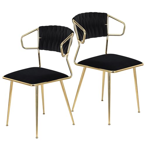 MIOOSUT Esszimmerstühle aus Samt, 2 Stück, goldene Beine, Küchenstühle mit Sitzkissen aus weichem Samt, Schwarz (Schwarz A, 2 Stück) von MIOOSUT