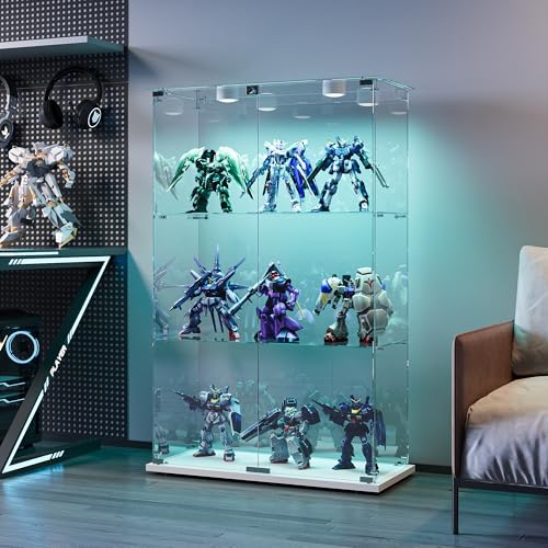 MIOOSUT Vitrine aus Glas, modern, aus Glas, 3 Schichten, mit mehrfarbigem LED-Licht, Vitrine, Sammlervitrine, für Handwerk, Wohnzimmer, Bücher (Weiß, 2 Türen, 3 Etagen) von MIOOSUT