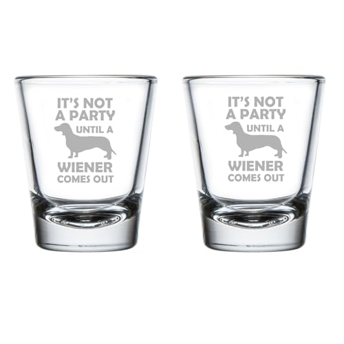 MIP Set mit 2 Schnapsgläsern, 50 ml, Geschenk "It's Not A Party Until A Wiener Comes Out Dachshund", lustig für Hundeliebhaber von MIP