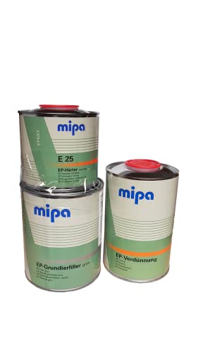 Mipa 2,5L EP-Grundierfiller Füller + Härter + Verdünnung Unterlage LACKE EP für Epoxy Haftfestigkeit auf Stahl Aluminium von MIPA