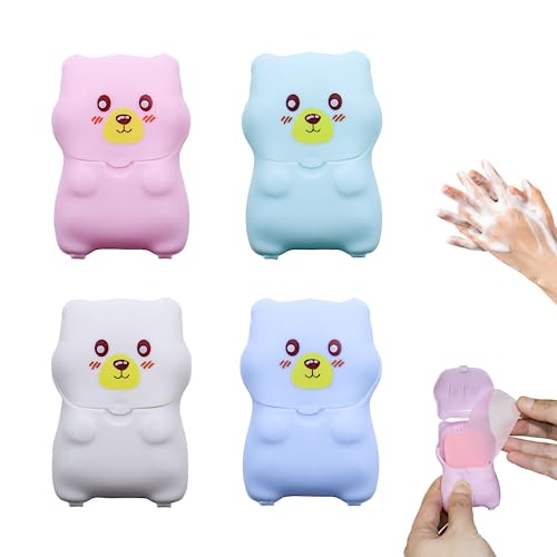 MIPIACE 200 Blätter tragbare Papier seife seifenblätter mit Cartoon Kun Ststoffbox für Unterwegs Reisen Camp Outdoor 4 Boxen 50 Stück Jede Boxen von MIPIACE