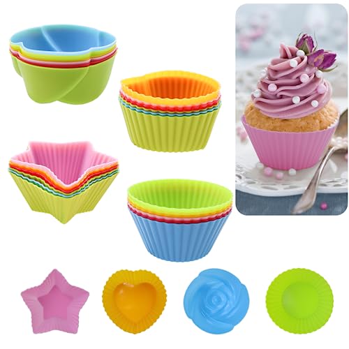 MIPIACE 24 Stück Mini Muffinform Silikon Bpa Frei Muffinförmchen Klein Muffin Silikonförmchen Wiederverwendbare Silikon Backform Muffins für Muffins Cupcake, Eincreme, Kuchen,Pudding 6 Farben von MIPIACE