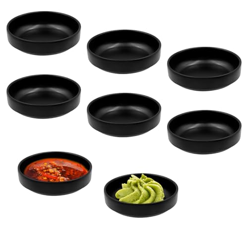 MIPIACE 8 Stück Dipschalen Set 8.7x8.8x2.5cm Rund Sojasauce Schälchen Melamin A5 Gewürzschalen KleinDipping Schalen Dipschalen Schwarz Saucenschälchen für Saucen Dips Gewürze Nuss Sushi Ketschup Senf von MIPIACE