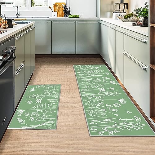 MIQEBX 2 Stück Küchenteppiche Rutschfestes Küchenmatten,küchenläufer waschbar rutschfest, küche Teppich Für Küche Wohnzimmer, Esszimmer, Badezimmer (Blume F, 40x120cm+40x60cm) von MIQEBX