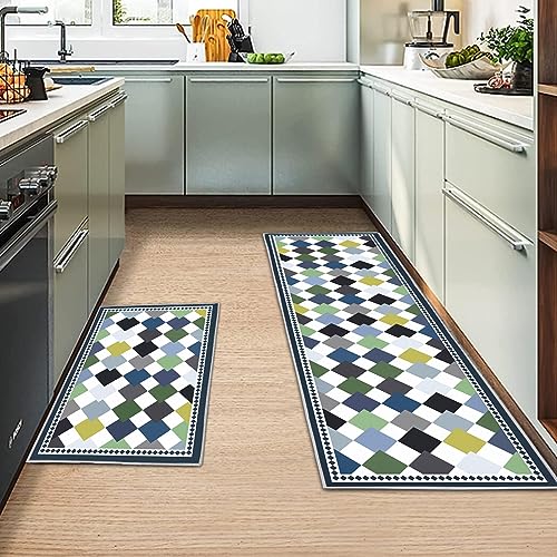 MIQEBX 2 Stück Küchenteppiche Rutschfestes Küchenmatten,küchenläufer waschbar rutschfest, küche Teppich Für Küche Wohnzimmer, Esszimmer, Badezimmer (Geometrisch A, 40x120cm+40x60cm) von MIQEBX