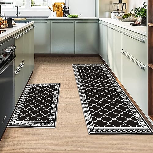 MIQEBX 2 Stück Küchenteppiche Rutschfestes Küchenmatten,küchenläufer waschbar rutschfest, küche Teppich Für Küche Wohnzimmer, Esszimmer, Badezimmer (Geometrisch G, 43x150cm+43x75cm) von MIQEBX