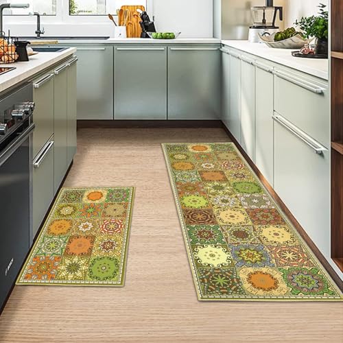 MIQEBX Küchenteppich Set 2 Stück rutschfeste Küchenmatte, Waschbare Küchenmatten und Teppiche Set, Teppich Läufer für Küche, Flur, Wohnraum (E, 43x150cm+43x75cm) von MIQEBX