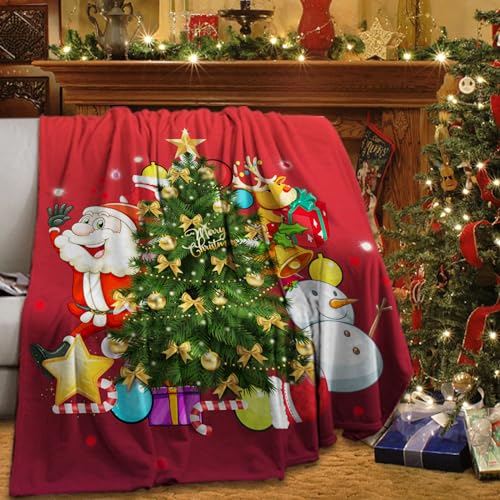 Weihnachtsdecken Kuscheldecke Rot, Weiche warme Winterdecken Weihnachten Plüsch Tagesdecke Bezug für Erwachsene und Kinder (130x150cm, Weihnachten F) von MIQEBX