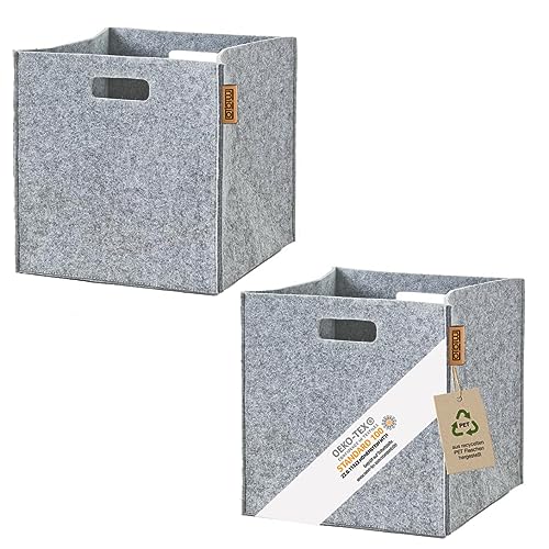 MIQIO® Design Aufbewahrungsbox aus Filz Stoff | 2er Set Aufbewahrungskorb | Faltbox 30x30x30 cm | Organizer Kisten passend für Kallax Regal | hellgrau - Schwarz von Miqio