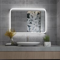 Badspiegel led 80 x 60 cm Badezimmerspiegel mit Beleuchtung warmweiß / kaltweiß dimmbar Lichtspiegel Wandspiegel mit Touch + beschlagfrei rechteckig von MIQU