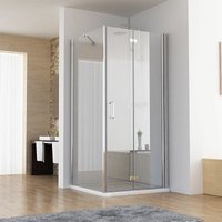 Duschkabine 100x90x197 cm Eckeinstieg Dusche Falttür 100 mit Seitenwand 90 nano Glas mit Duschwanne - Miqu von MIQU