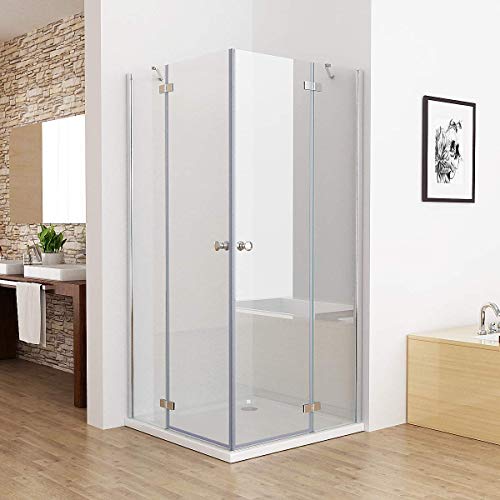 MIQU Duschkabine Eckeinstieg 100x90 cm Schwingtür Duschwand mit Doppel Scharnier Duschtür Pendeltür mit Festteil ESG Glas komplett Dusche Duschabtrennung Höhe 195cm, ohne Duschwanne von MIQU