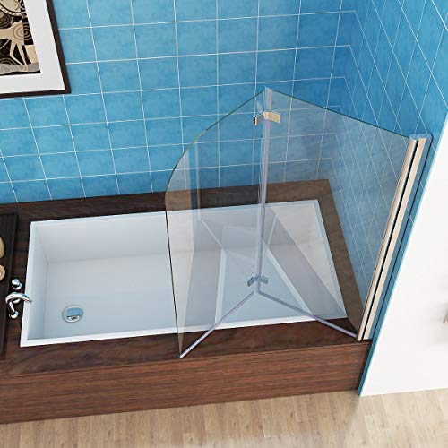 MIQU 110 x 140 cm Badewannen 2 TLG. Faltwand Aufsatz 180° Duschwand Duschabtrennung 6mm Nano Glas DAY von MIQU