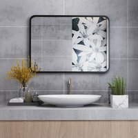 Badezimmerspiegel 100x60cm Badspiegel ohne Beleuchtung rechteckig Spiegel Schwarz Metallrahmen Wandspiegel für Badezimmer, Wohnzimmer, wc 600x1000mm von MIQU