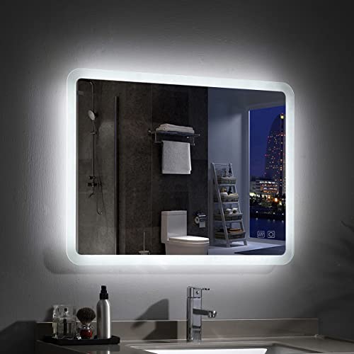 MIQU Badezimmerspiegel 60x50cm LED Badspiegel mit Beleuchtung kaltweiß warmweiß Lichtspiegel Wandspiegel mit Touch-Schalter beschlagfrei IP44 energiesparend MIB von MIQU