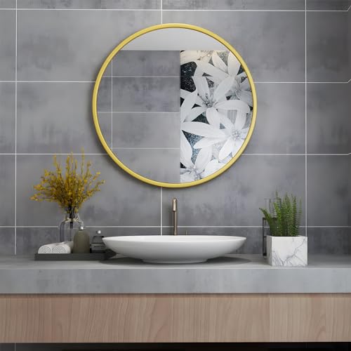 MIQU Badezimmerspiegel 70 x 70 cm Badspiegel ohne Beleuchtung Rund Spiegel Gold Metallrahmen Wandspiegel für Badezimmer, Wohnzimmer, WC 700mm von MIQU