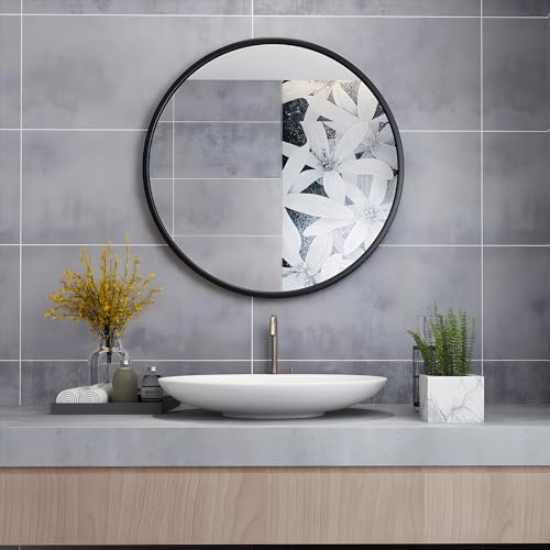MIQU Badezimmerspiegel 70 x 70 cm Badspiegel ohne Beleuchtung Rund Spiegel Schwarz Metallrahmen Wandspiegel für Badezimmer, Wohnzimmer, WC 700mm von MIQU