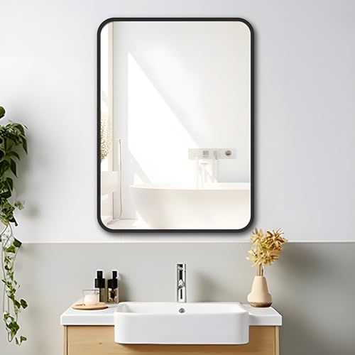 MIQU Badezimmerspiegel 70x50 cm Wandspiegel Groß Badspiegel ohne Beleuchtung Rechteckig mit Schwarz Metall Rahmen Dekorative Spiegel für Badezimmer, Wohnzimmer, WC, Flur K von MIQU