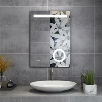 Badspiegel led 50x70 cm Badezimmerspiegel mit Beleuchtung warmweiß / kaltweiß dimmbar Lichtspiegel Wandspiegel mit Touch +Steckdose + Vergrößerung + von MIQU