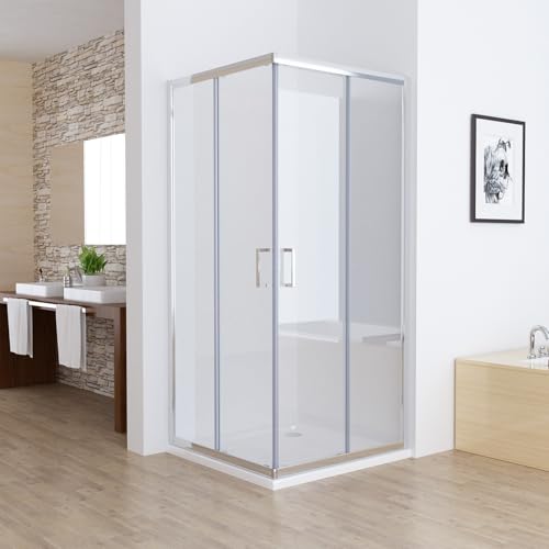 MIQU Duschkabine Eckeinstieg 100x100 cm Duschwand mit Doppel Schiebetür rollen, 5mm ESG Sicherheitsglas, Schiebetüren Glas komplett Dusche Chrom Duschabtrennung Höhe 185cm, ohne Duschtasse von MIQU