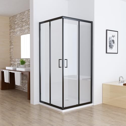 MIQU Duschkabine Eckeinstieg 100x80 cm Duschwand mit Doppel Schiebetür Schwarz Rollen, 5mm ESG Sicherheitsglas, Schiebetüren Glas komplett Dusche Silber Duschabtrennung Höhe 185cm, ohne Duschwanne von MIQU