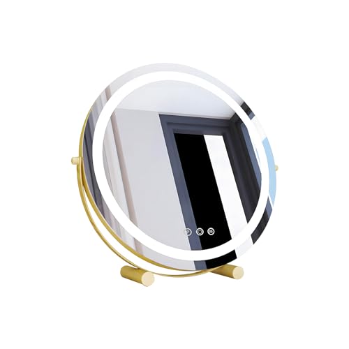 MIQU Hollywood Runder Schminkspiegel 300mm mit LED-Licht, 360° Rotation Touch Dimmbar 3 Farben Beleuchtung Großer Gold Schminktisch Spiegel für Schlafzimmer Wohnzimmer von MIQU