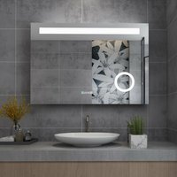 MIQU LED Badspiegel 100x70cm mit Beleuchtung Beleuchtet Wandspiegel Kaltweiß Warmweiß Neutrale Lichtspiegel Touch Dimmbar mit Steckdose + von MIQU