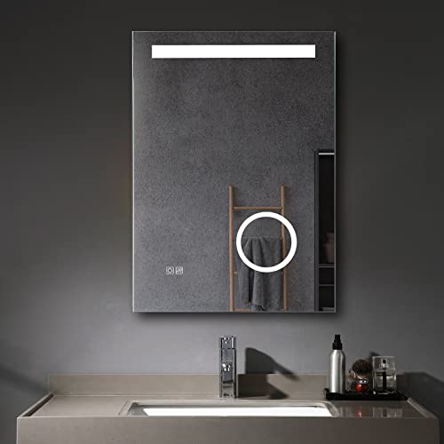 MIQU LED Badspiegel 50x70cm Wandspiegel mit Beleuchtung mit 3-Fach Vergrößerung Touch Anti-Beschlag Badezimmerspiegel Dimmbar Warmweiß/Kaltweiß Licht 3000-6500k von MIQU