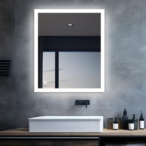 MIQU LED Badspiegel mit Beleuchtung 60x50 cm Badezimmerspiegel, Bad Groß Spiegel mit Touch/Wandtaster Weiß 6500K Licht Wandspiegel für Badezimmer, WC, Flur Ecken Rechteck B von MIQU