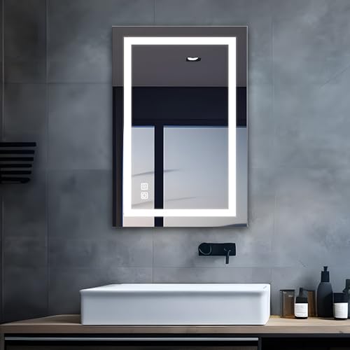MIQU LED Badspiegel mit Beleuchtung 80x60 cm Badezimmerspiegel, Bad Groß Spiegel Touch Dimmbar Warm/Weiß Front Licht Beschlagfrei Wandspiegel für Badezimmer, WC, Flur Ecken Rechteck D von MIQU