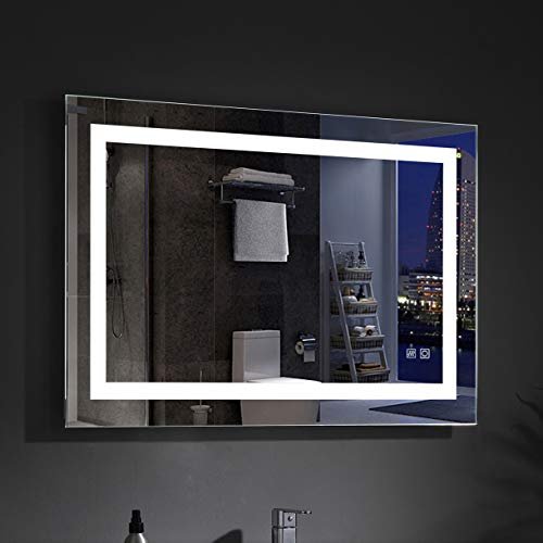 MIQU LED Badspiegel mit Beleuchtung 90x60 cm Badezimmerspiegel warmweiß/kaltweiß Lichtspiegel großer Wandspiegel mit Steckdose Touch + beschlagfrei für Bad WC MID von MIQU