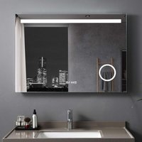 Badspiegel led Badezimmerspiegel mit Beleuchtung warmweiß / kaltweiß dimmbar Lichtspiegel großer Wandspiegel für Bad wc, Form h: Steckdose + Uhr von MIQU