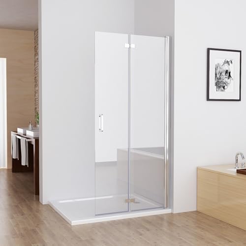 MIQU Nischentür 100 x 185 cm Walk in Duschabtrennung Faltbar Duschwand für Dusche Pendeltür Falttür Duschtür aus NANO ESG Glas Rahmenlos duschtrennwand ohne Duschwanne von MIQU