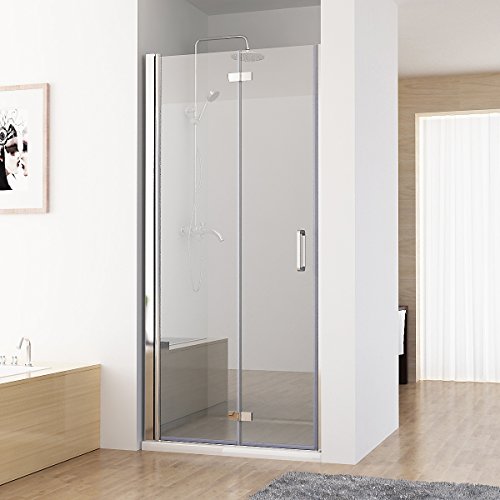Nischentür Duschabtrennung 180° Schwingtür Falttür Duschwand Dusche NANO Echtglas 90 x 197 cm von MIQU